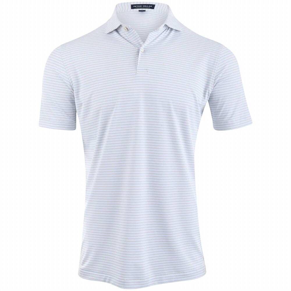 NEW PETER MILLAR men's echo performance jersey polo in white/ blue brisk